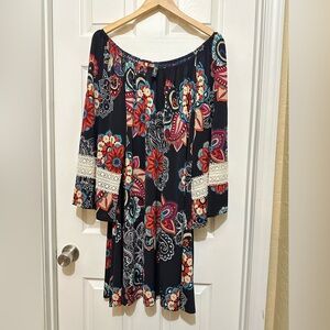 Floral Bohemian Dress- Black and Multicolor James C USA Made Sz XXXL
